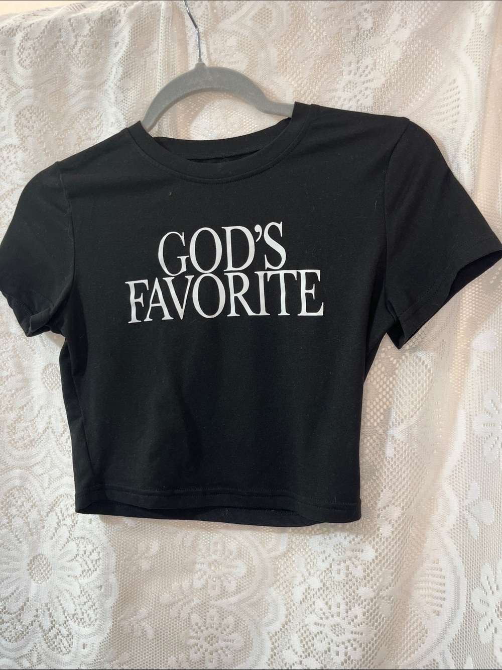 Black 'GOD'S FAVORITE' Graphic Crop Tee S